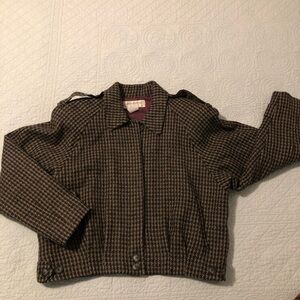 Vintage 90’s Jones New York houndstooth bomber moto jacket. Size 12.